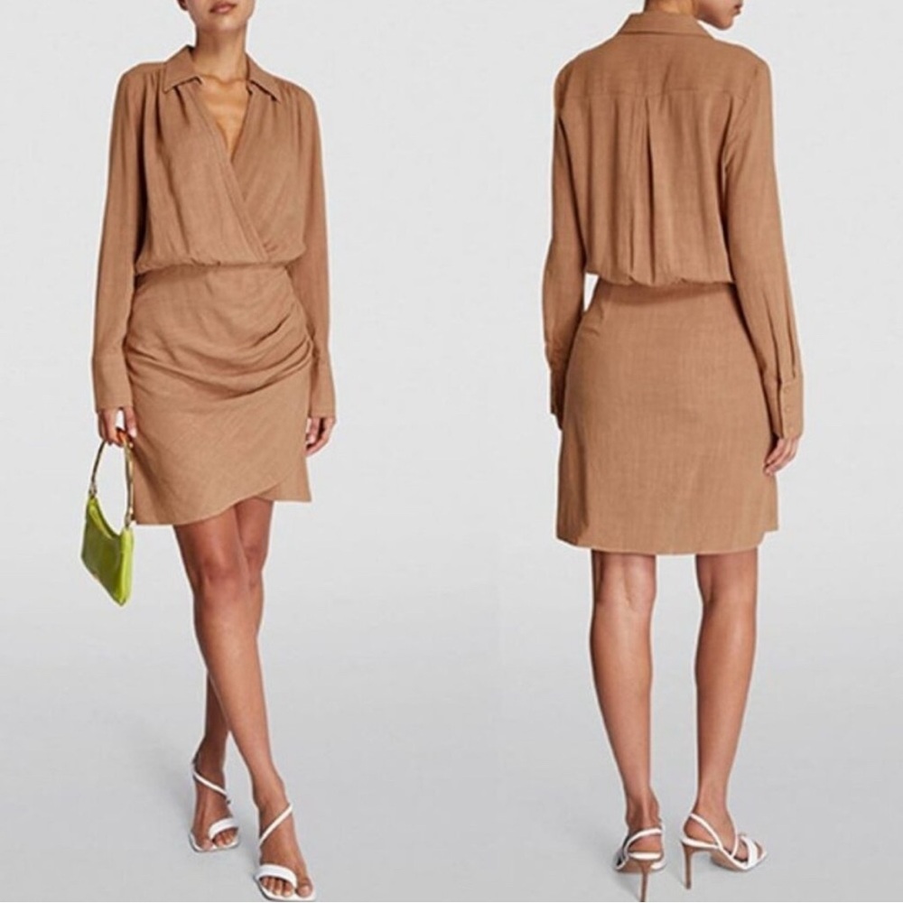 NWT L’agence Long Sleeve Wrap-Around Libbie Mini Dress Brown